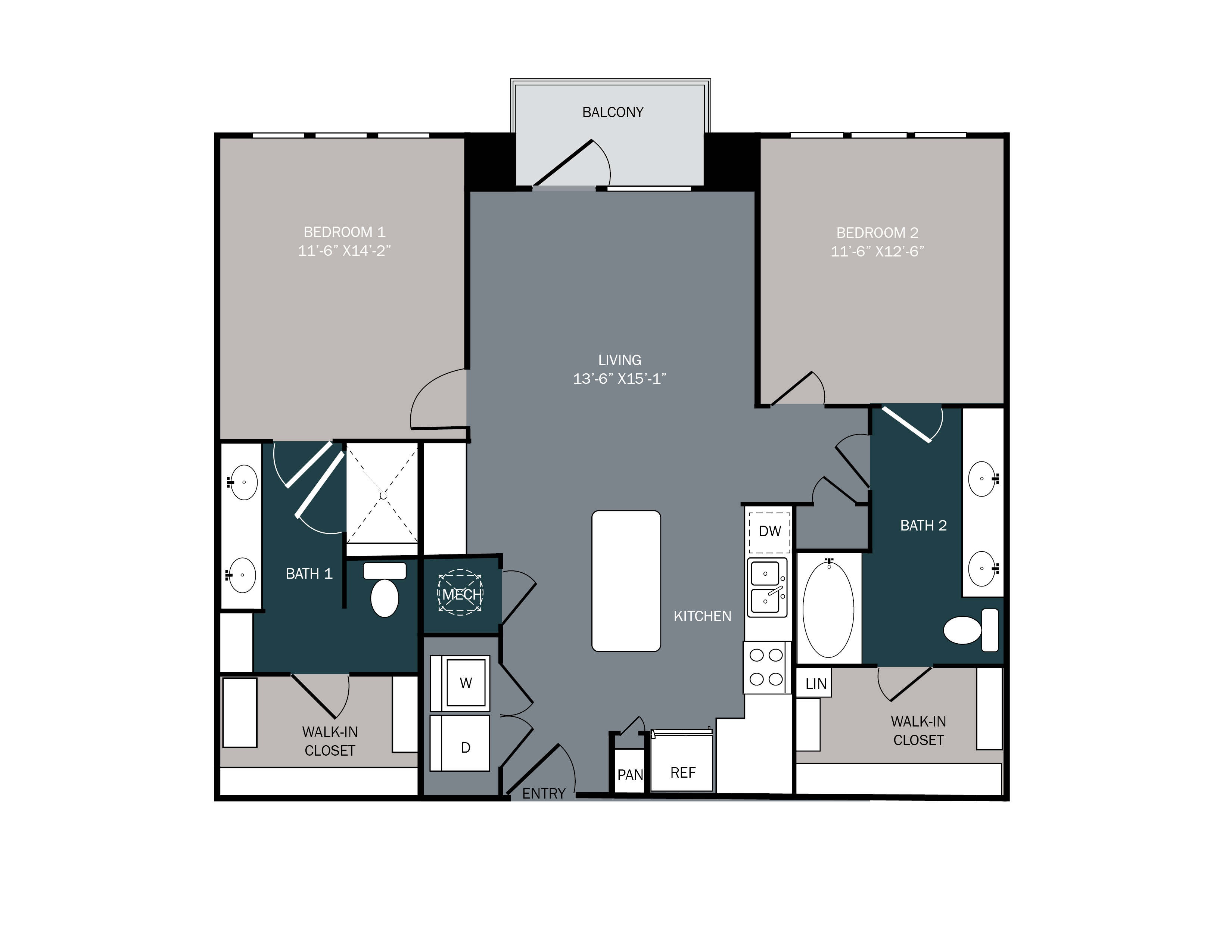 2 bedroom 2 bath apartment with balcony